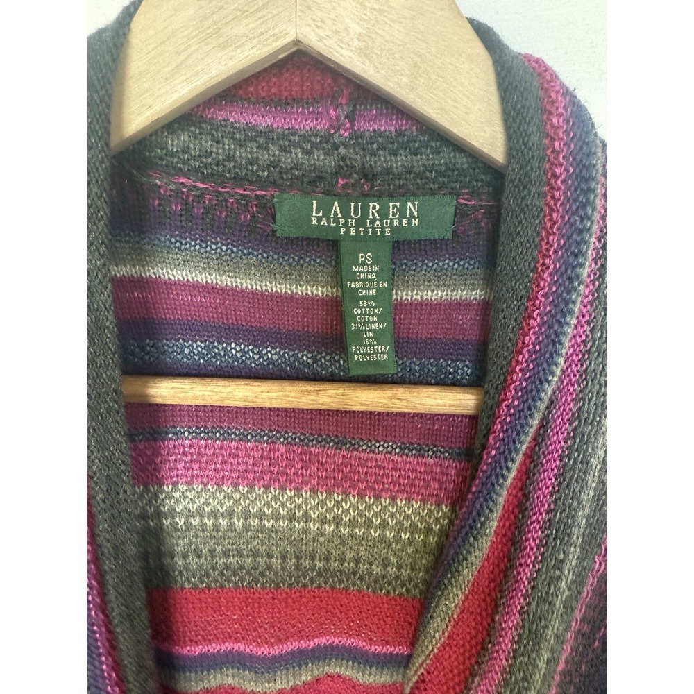 Ralph Lauren Womens Linen Knit Striped Open Cardigan Size S Western Preppy Aztec - Picture 3 of 15
